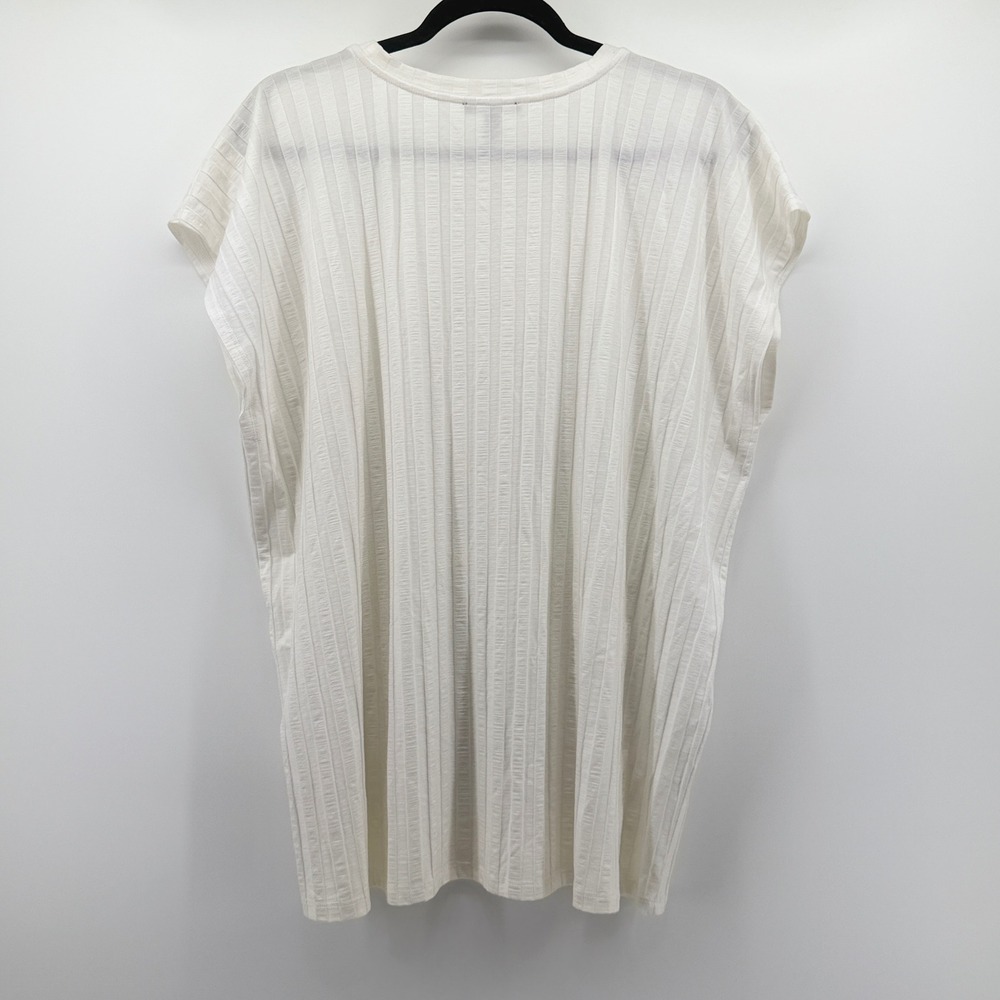 Eileen Fisher Women 1X White Tencel Ribbed Knit Boxy Short Sleeve Top RN78121 - Picture 2 of 5